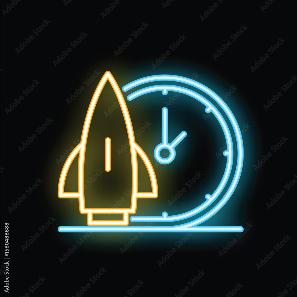 Aufkleber neon sign showing the connection between efficient time management and successful project launches