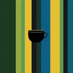 Abstract coffee cup design on striped background