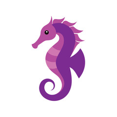 Cute purple seahorse illustration with a curled tail against a white background
