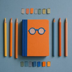 Colorful stationery arranged on a pastel background