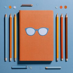 Assorted colored pencils and a notebook