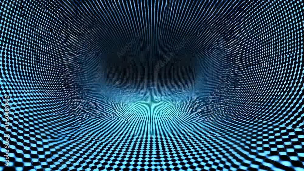Poster abstract futuristic tunnel with glowing blue grid lines and deep perspective view