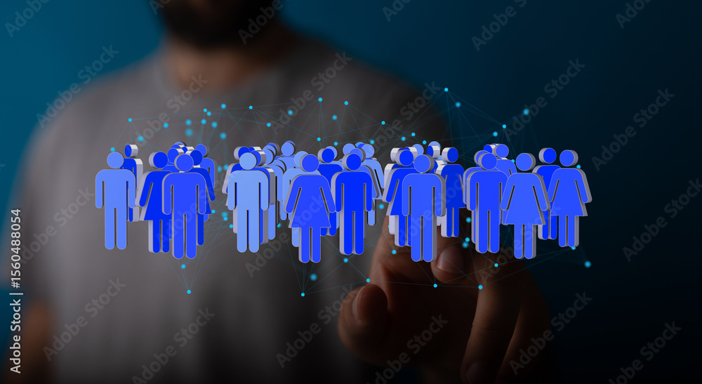 Poster image of a network connecting people, symbolizing community and global reach.