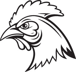 Dynamic rooster head silhouette vector illustration with spiky comb, perfect for agriculture brands, logos, or apparel.