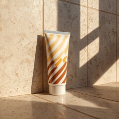 Cream tube on tiled surface