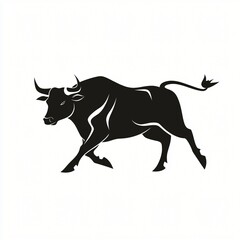 Powerful Black Bull Running Dynamic Silhouette Illustration Graphic Design