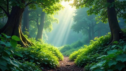 Untouched Wilderness Lush Canopy, Sunlight Dappled, Peaceful Haven in a Protected Natural Area
