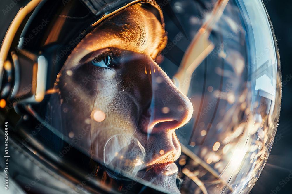 Poster astronaut in a protective spacesuit made generative ai technology