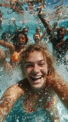 Happy friends having fun at the pool party
