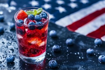 Berry cocktail with american flag background