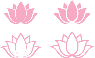 Obraz premium Flat Minimal Vector Illustration of Pink Lotus Flower Icon for Logo, Spa, Meditation, Wellness Template