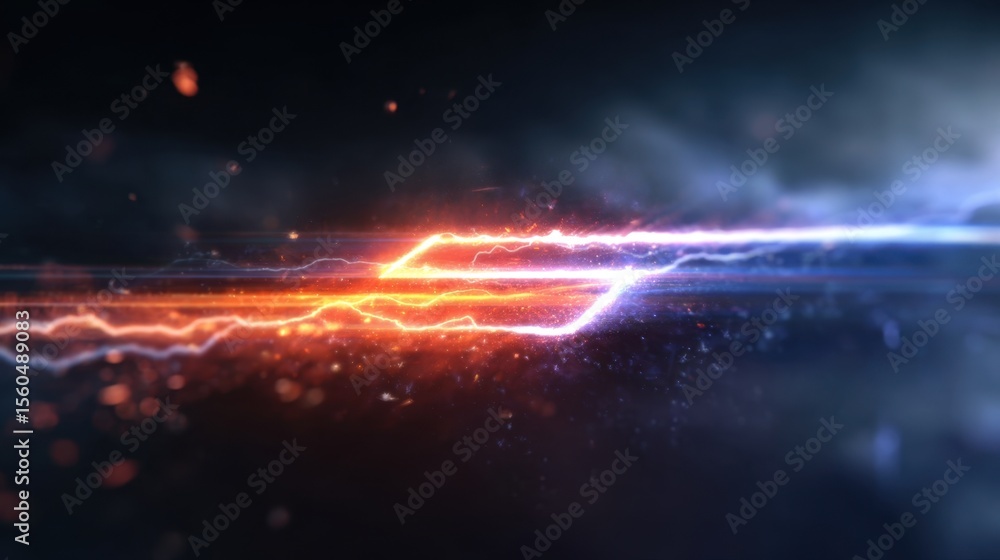 Poster Abstract glowing 'u' letter shape floating with sparkling light trails against a dark background