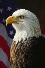 Obraz premium Bald eagle against american flag for 4th july