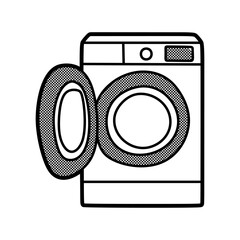 front loader washing machine, open door black and white