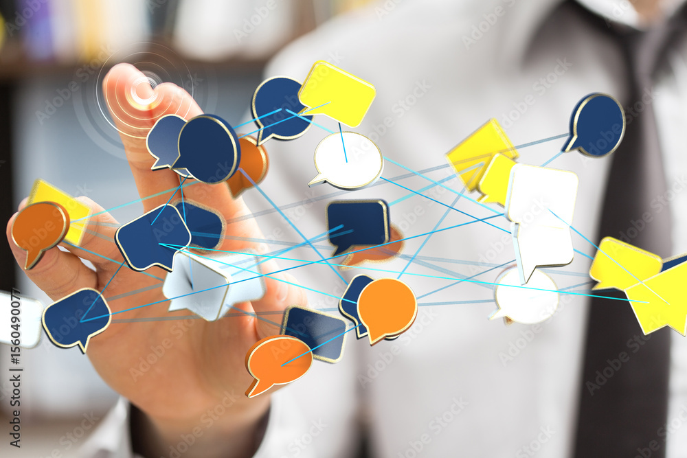 Poster Abstract image of interconnected speech bubbles, symbolizing global communication and networking.