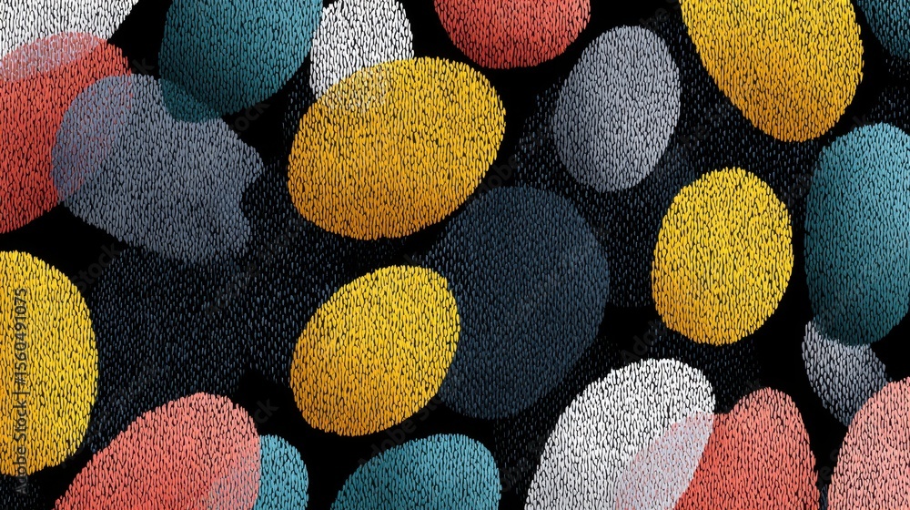 Aufkleber Colorful oval shapes pattern composed of tiny dots against black background