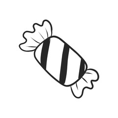 Simple Hand-Drawn Wrapped Candy Icon with Striped Design and Twisted Ends