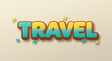 Vibrant Travel Text Effect Design Element for Tourism & Adventure