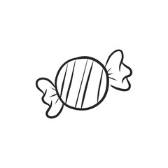 Simple Hand-Drawn Wrapped Candy Icon with Striped Design and Twisted Ends