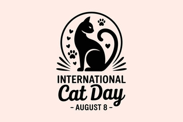 Elegant black cat and moon design in soft theme for august 8 international cat day stylish poster or print  