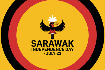 Red yellow black circle badge for sarawak independence day july 22 with bold text for patriotic event poster  
