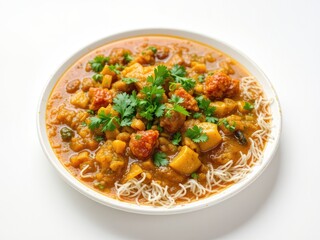 Traditional Nepali Dal Bhat Dish, Isolated on White Background