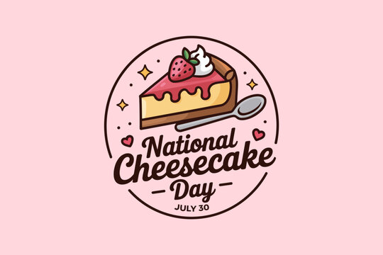 Colorful cheesecake badge design with stars and face illustration for sweet national day july 30 celebration  