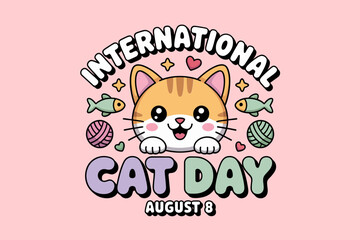 Cute orange cat kawaii vector with stars for international cat day august 8 pet lovers celebration design  