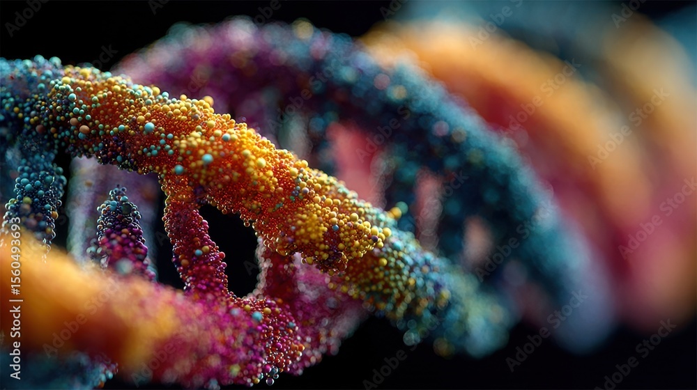 Aufkleber detailed rendering showcases colorful and intricate dna molecule structure against dark background