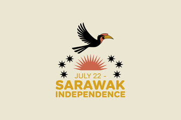 July 22 sarawak independence day design with hornbill and stars in minimal black and orange anniversary badge  