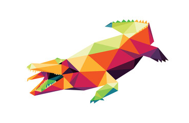 Angry Crocodile in Colorful Polygonal Low Poly Vector. Colorful Polygon Abstract Illustration of Scary Crocodile. Crocodile Illustration Logo Vector.