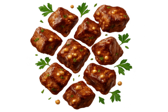 Delicious glazed savory bites with herbs, perfectly isolated on transparent background.