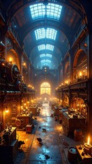 Fototapeta premium Steampunk Warehouse with Sparking Wires and Scurrying Rats