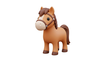 Naklejka premium A cartoon horse with a brown mane and tail standing on a black background in a studio setting