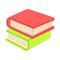 Two books stacked on top of each other. One is green and the other is red. The books are open to the middle of the page