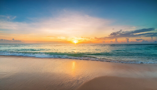 panoramic sea skyline beach amazing sunrise beach landscape panorama of tropical beach seascape horizon abstract colorful sunset sky light tranquil relax summer seascape freedom wide angle seascape