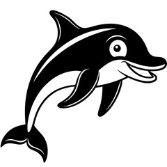 Obraz premium Happy cartoon dolphin jumping and smiling in black and white vector illustration