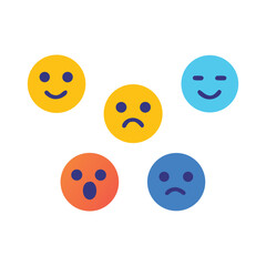 Colorful Emoji Faces Vector - Happy, Sad, Angry, Surprised, Calm Expressions Icons Set