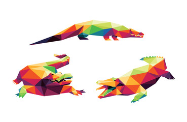 Collection of Scary Crocodile Animal in Colorful Polygonal Low Poly. Set Colorful Abstract Low Poly Vector of Crocodile . Crocodile Illustration Logo Set.