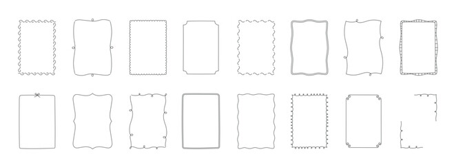 Set of hand drawn outline frames. Editable stroke. Doodle drawing for greeting card, invitation, poster, banner, menu design. Isolated vector illustration. 