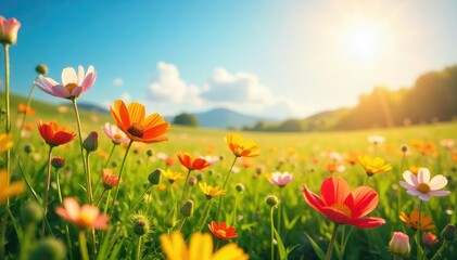 Sun-Drenched Wildflowers Gently Swaying in a Peaceful Field Tranquility, Contentment, and Inner Peace