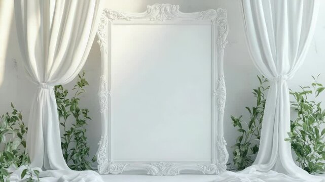 A picture frame sitting on top of a white table