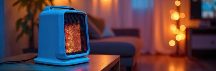 Stylish Compact Electric Heater Vibrant Blue Modern Design for Cozy Winter Nights and Chilled Offices. Perfect for Adding Warmth and a Pop of Color to Any Room.
