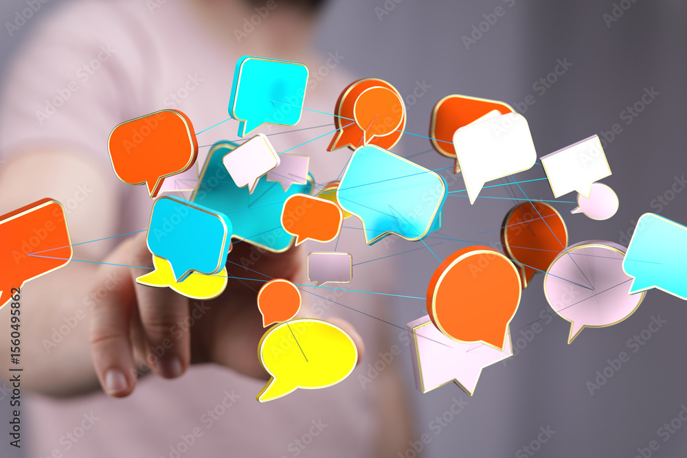 Poster Image of interconnected speech bubbles, representing online communication and social networking.