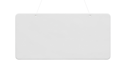 Blank White Rectangular Sign Hanging With Strings Against Transparent Background Isolated Transparent Background
