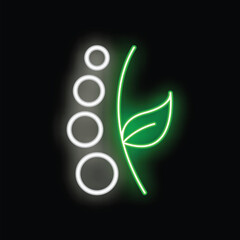 Neon sign of a plant growing upwards with white circles in the background, representing growth and nature