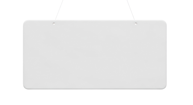 Blank White Rectangular Sign Hanging With Strings Against Transparent Background Isolated Transparent Background