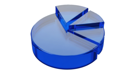 Blue 3D Pie Chart Representation on Black Background Isolated Transparent Background