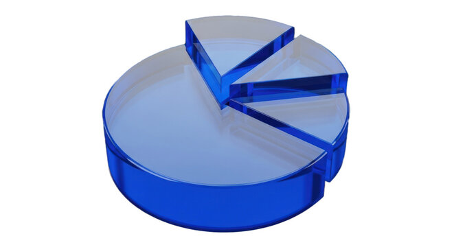 Blue 3D Pie Chart Representation on Black Background Isolated Transparent Background - Powered by Adobe
