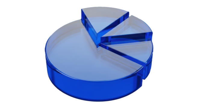 Blue 3D Pie Chart Representation on Black Background Isolated Transparent Background - Powered by Adobe